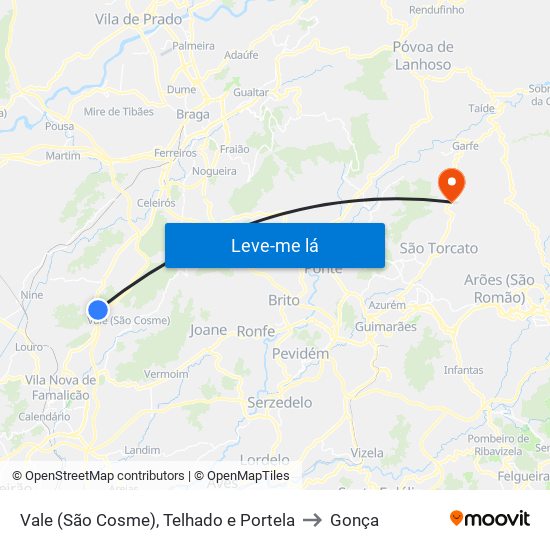 Vale (São Cosme), Telhado e Portela to Gonça map