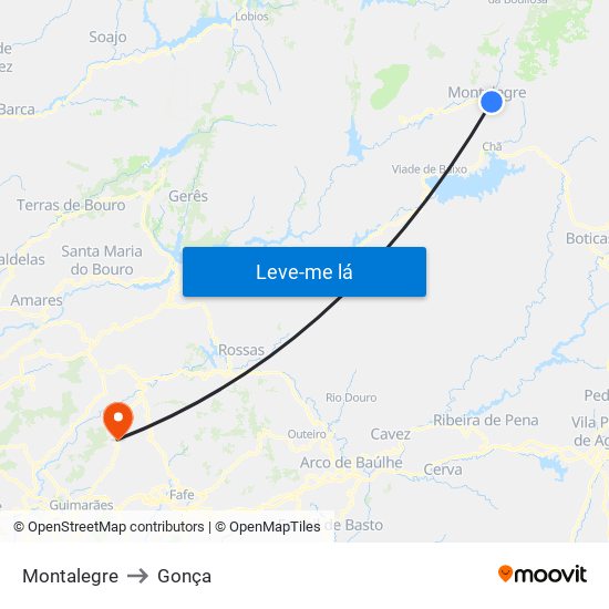 Montalegre to Gonça map