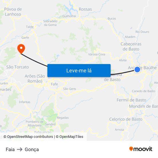 Faia to Gonça map