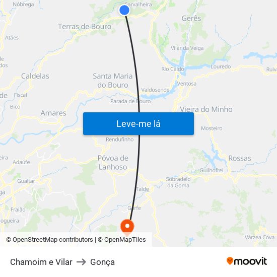 Chamoim e Vilar to Gonça map