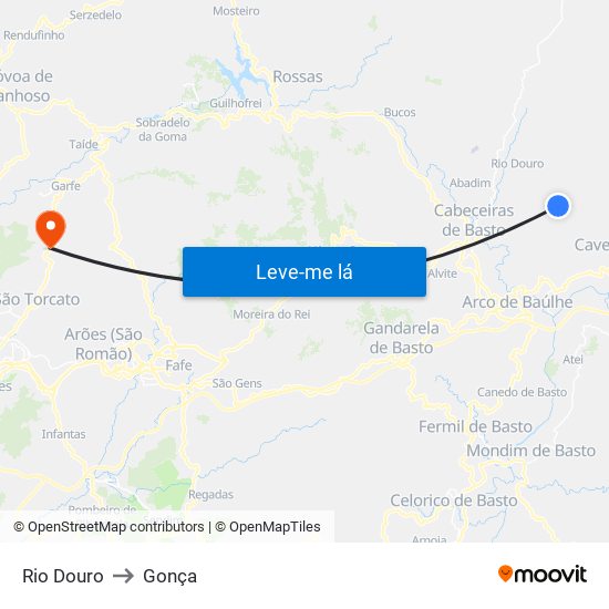 Rio Douro to Gonça map