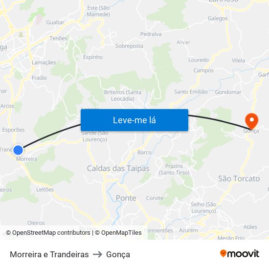 Morreira e Trandeiras to Gonça map