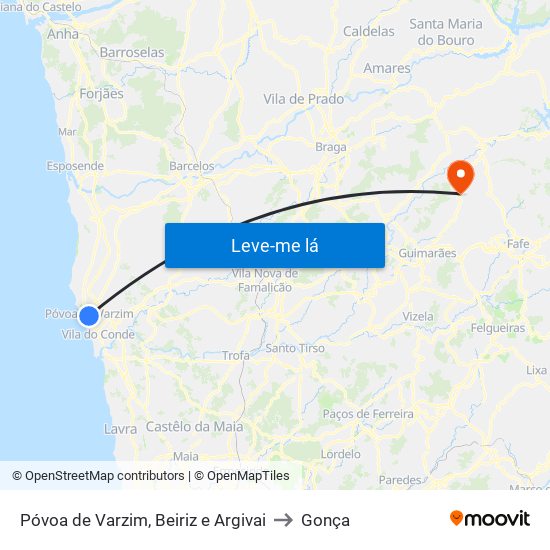 Póvoa de Varzim, Beiriz e Argivai to Gonça map