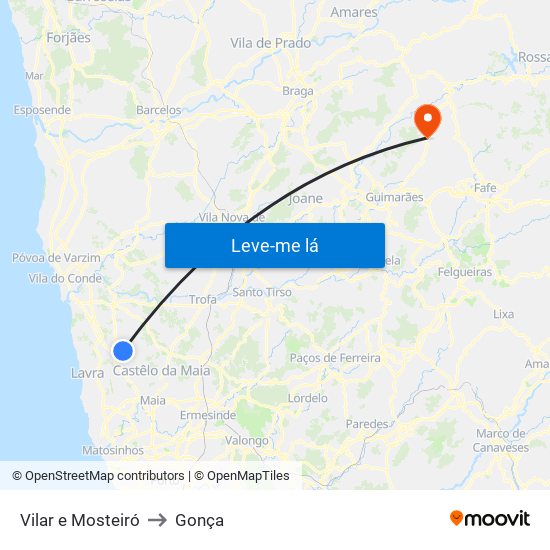 Vilar e Mosteiró to Gonça map