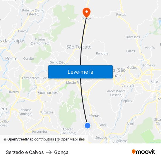 Serzedo e Calvos to Gonça map
