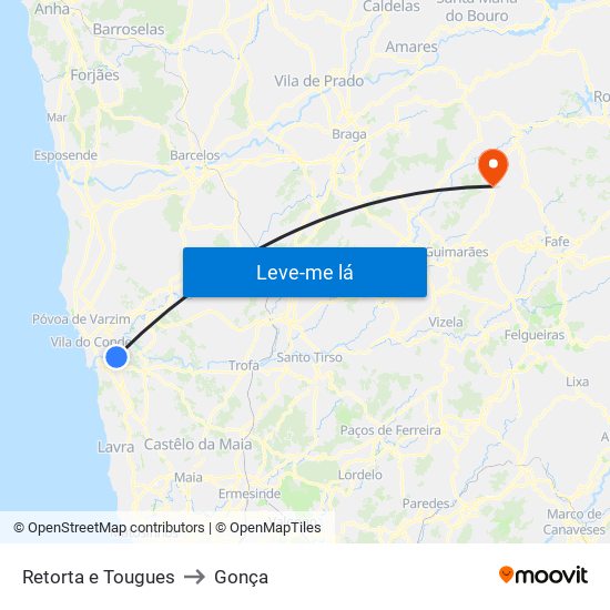 Retorta e Tougues to Gonça map