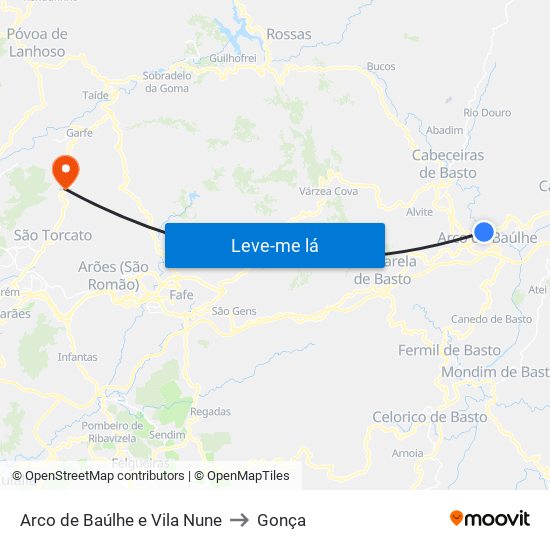 Arco de Baúlhe e Vila Nune to Gonça map