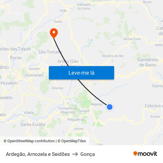 Ardegão, Arnozela e Seidões to Gonça map