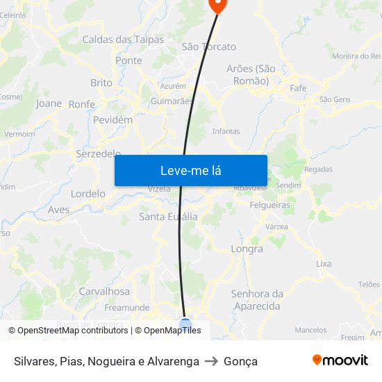 Silvares, Pias, Nogueira e Alvarenga to Gonça map