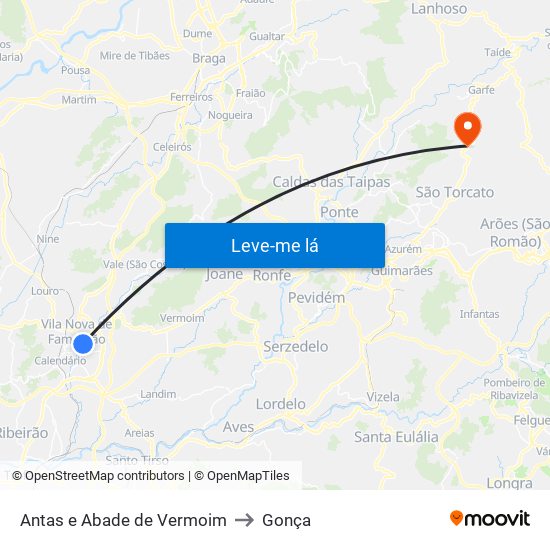 Antas e Abade de Vermoim to Gonça map