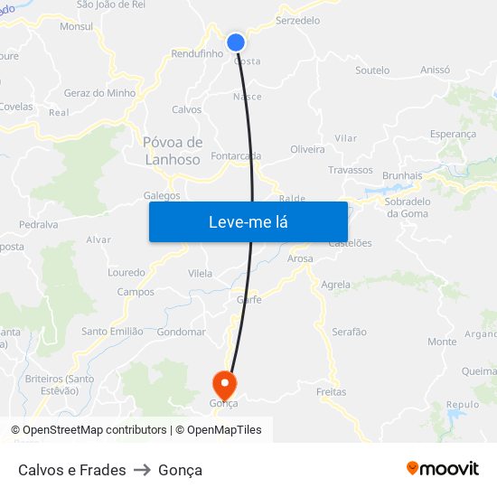 Calvos e Frades to Gonça map