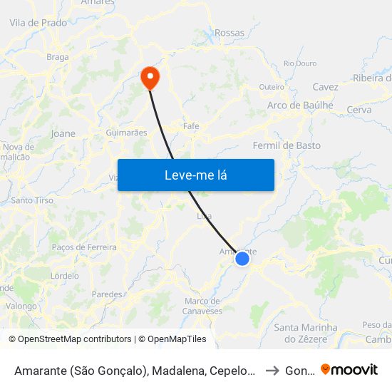 Amarante (São Gonçalo), Madalena, Cepelos e Gatão to Gonça map
