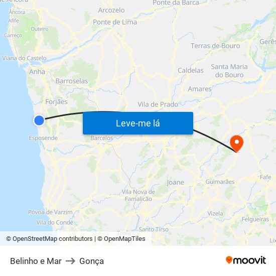 Belinho e Mar to Gonça map