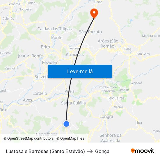 Lustosa e Barrosas (Santo Estêvão) to Gonça map