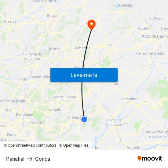 Penafiel to Gonça map