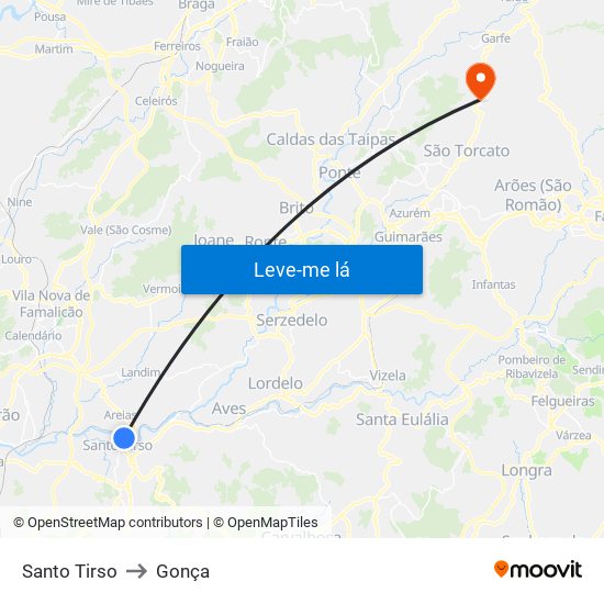 Santo Tirso to Gonça map