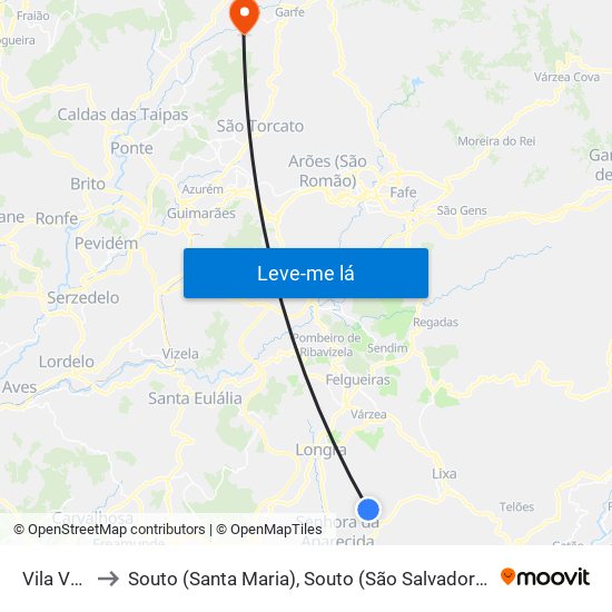 Vila Verde to Souto (Santa Maria), Souto (São Salvador) e Gondomar map