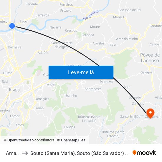 Amares to Souto (Santa Maria), Souto (São Salvador) e Gondomar map