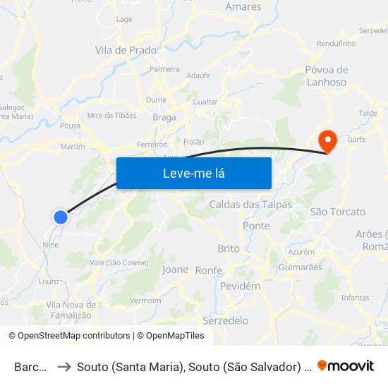 Barcelos to Souto (Santa Maria), Souto (São Salvador) e Gondomar map