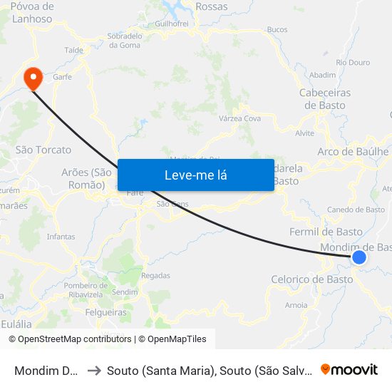 Mondim De Basto to Souto (Santa Maria), Souto (São Salvador) e Gondomar map