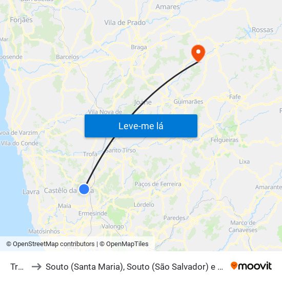 Trofa to Souto (Santa Maria), Souto (São Salvador) e Gondomar map