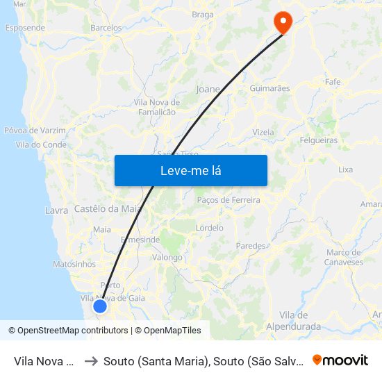 Vila Nova De Gaia to Souto (Santa Maria), Souto (São Salvador) e Gondomar map