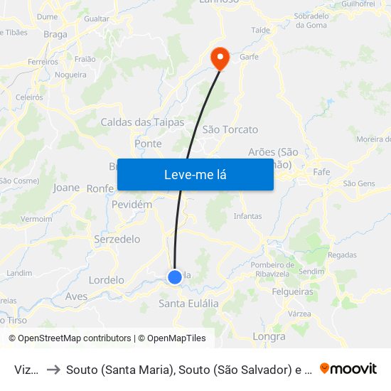 Vizela to Souto (Santa Maria), Souto (São Salvador) e Gondomar map