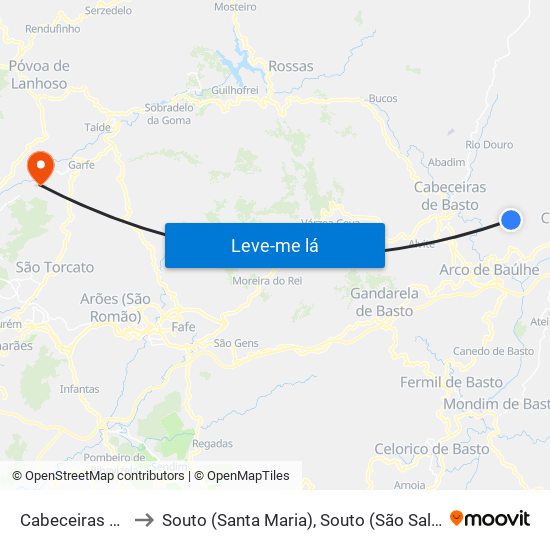 Cabeceiras De Basto to Souto (Santa Maria), Souto (São Salvador) e Gondomar map