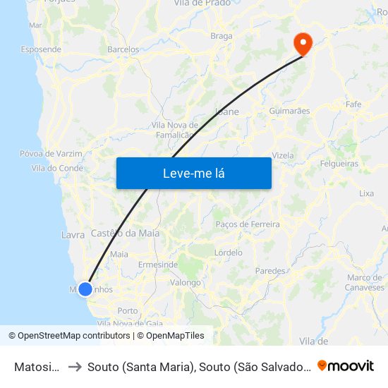 Matosinhos to Souto (Santa Maria), Souto (São Salvador) e Gondomar map