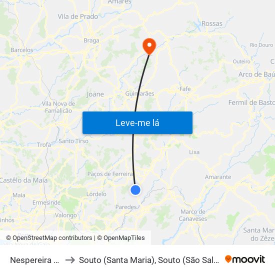 Nespereira e Casais to Souto (Santa Maria), Souto (São Salvador) e Gondomar map
