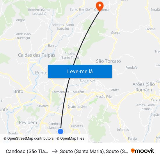 Candoso (São Tiago) e Mascotelos to Souto (Santa Maria), Souto (São Salvador) e Gondomar map