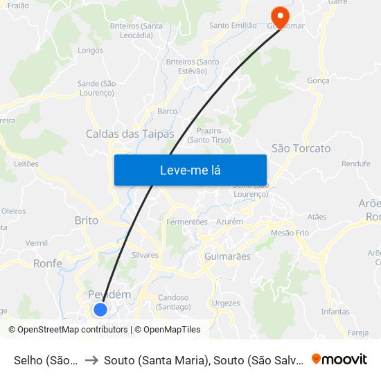 Selho (São Jorge) to Souto (Santa Maria), Souto (São Salvador) e Gondomar map