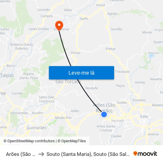 Arões (São Romão) to Souto (Santa Maria), Souto (São Salvador) e Gondomar map