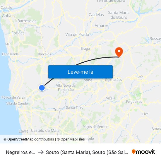 Negreiros e Chavão to Souto (Santa Maria), Souto (São Salvador) e Gondomar map