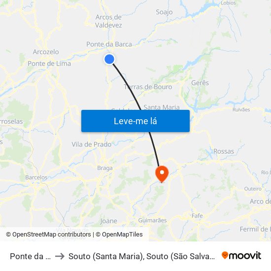 Ponte da Barca to Souto (Santa Maria), Souto (São Salvador) e Gondomar map