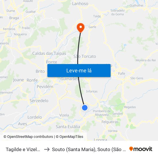 Tagilde e Vizela (São Paio) to Souto (Santa Maria), Souto (São Salvador) e Gondomar map