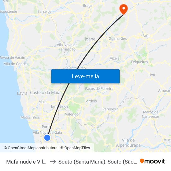 Mafamude e Vilar do Paraíso to Souto (Santa Maria), Souto (São Salvador) e Gondomar map