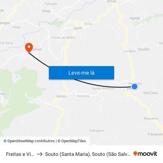 Freitas e Vila Cova to Souto (Santa Maria), Souto (São Salvador) e Gondomar map