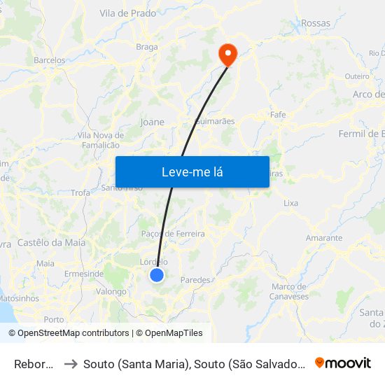 Rebordosa to Souto (Santa Maria), Souto (São Salvador) e Gondomar map