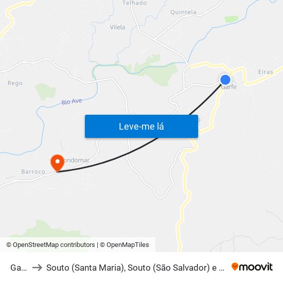 Garfe to Souto (Santa Maria), Souto (São Salvador) e Gondomar map