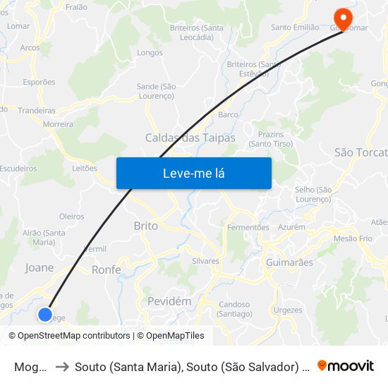 Mogege to Souto (Santa Maria), Souto (São Salvador) e Gondomar map