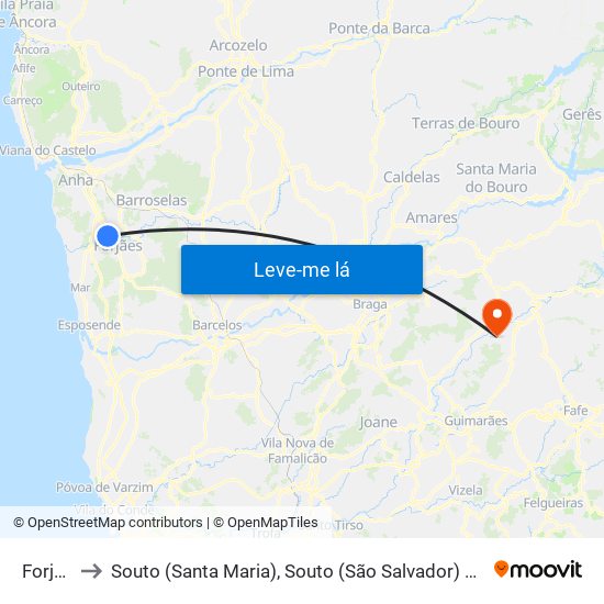 Forjães to Souto (Santa Maria), Souto (São Salvador) e Gondomar map