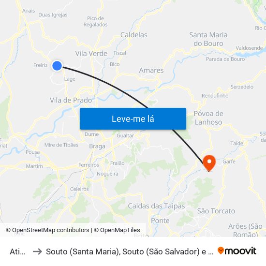 Atiães to Souto (Santa Maria), Souto (São Salvador) e Gondomar map