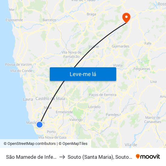 São Mamede de Infesta e Senhora da Hora to Souto (Santa Maria), Souto (São Salvador) e Gondomar map