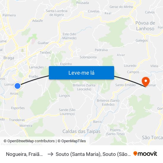 Nogueira, Fraião e Lamaçães to Souto (Santa Maria), Souto (São Salvador) e Gondomar map