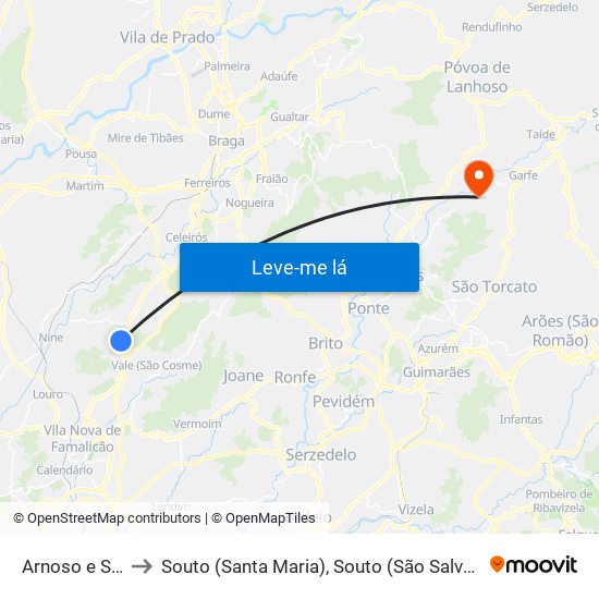 Arnoso e Sezures to Souto (Santa Maria), Souto (São Salvador) e Gondomar map