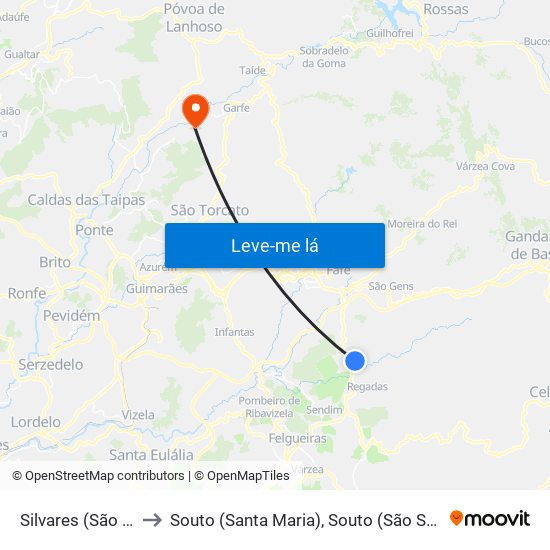 Silvares (São Martinho) to Souto (Santa Maria), Souto (São Salvador) e Gondomar map