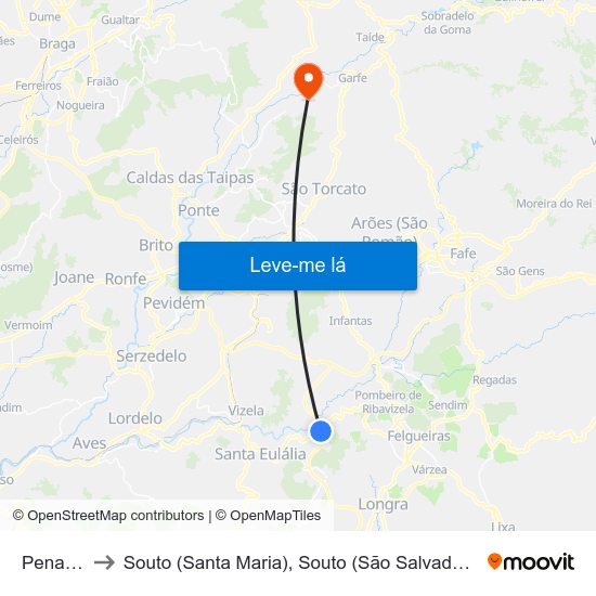 Penacova to Souto (Santa Maria), Souto (São Salvador) e Gondomar map
