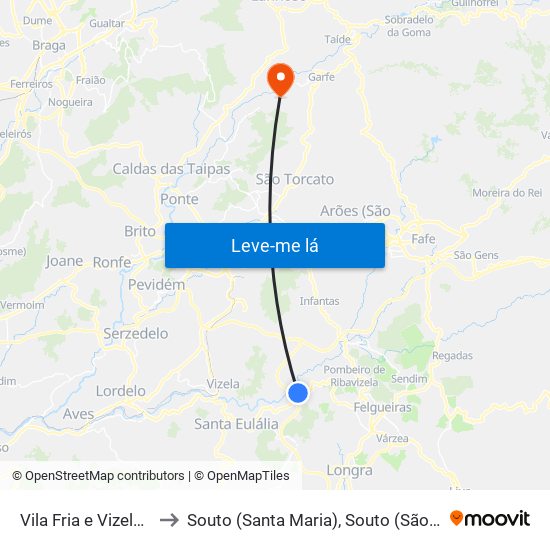 Vila Fria e Vizela (São Jorge) to Souto (Santa Maria), Souto (São Salvador) e Gondomar map
