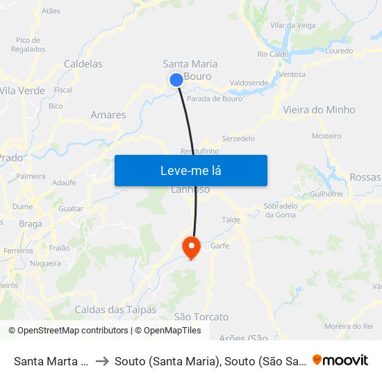 Santa Marta do Bouro to Souto (Santa Maria), Souto (São Salvador) e Gondomar map